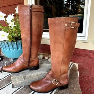 Antonio Melani Leather Midcalf Riding Boots Women 6.5 Classic Minimalist Harness
